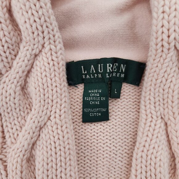 Lauren Ralph Lauren Women s 100% Cotton Light Pink V-Neck Sweater Large - Picture 12 of 13